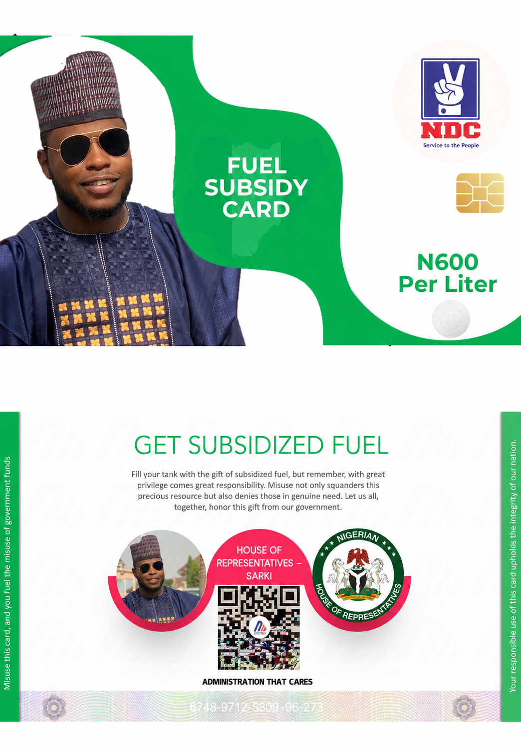 Sample Fuel Subsidy Card